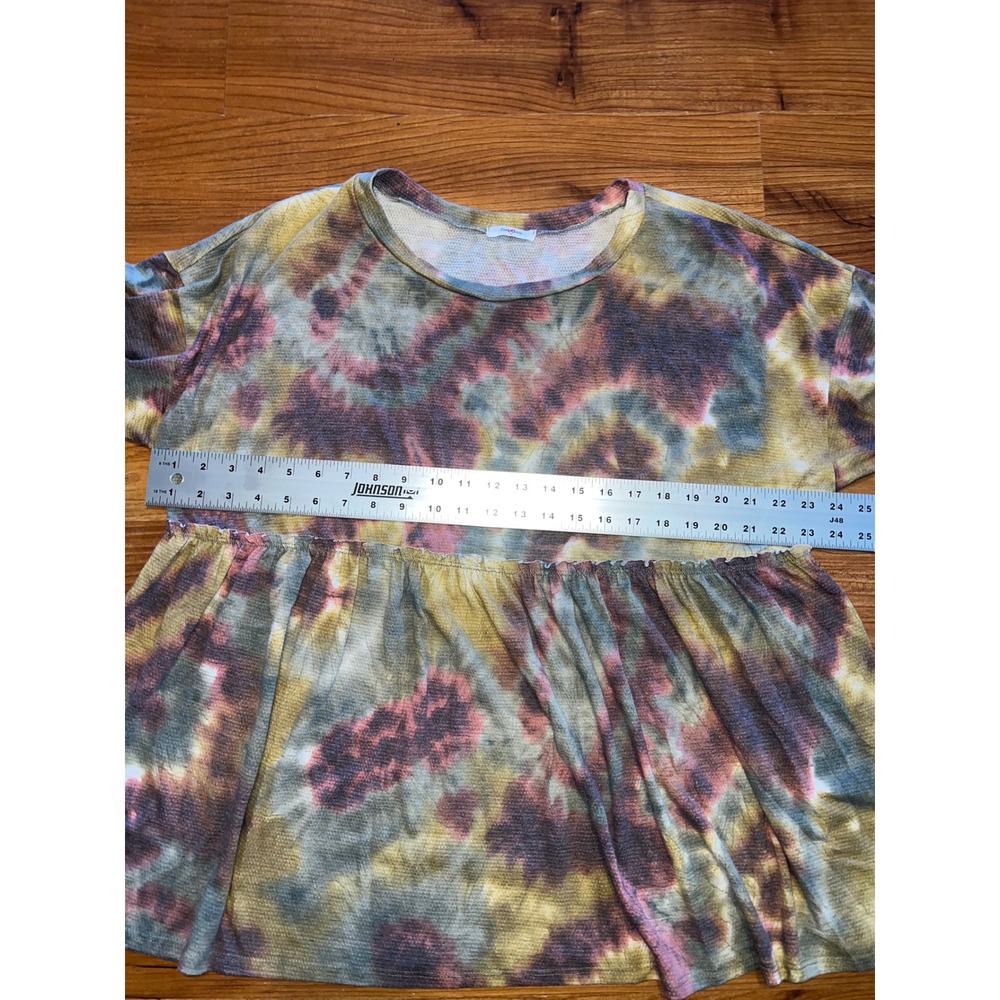 GeeGee Waffle Knit Tie Dye Babydoll Top XL Long Sleeve Thermal Tunic Olive Multi - Picture 6 of 7